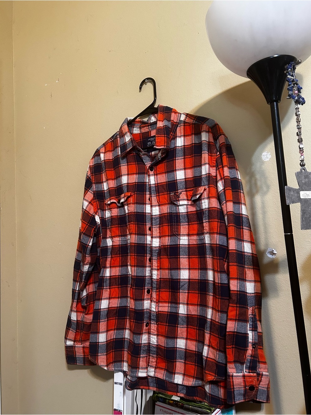 Men's orange Plaid Flannel Shirt - Classic Button-Up